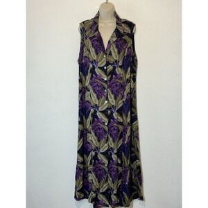 Vintage California Krush Maxi Shirt Dress Sleeveless Purple Black Floral Sz 3x